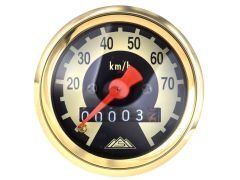 Tacho Echtgold veredelt  mit schwarzem Ziffernblatt - bis 90 km/h - DUO, KR51/1, S51, SR4-2, SR4-3, SR4-4