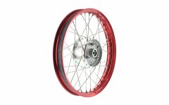 Speichenrad 1,5x16 Zoll - Alufelge rot eloxiert mit Edelstahlspeichen und Tuning-Radnabe - Simson